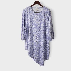 Pure by Ulla Popken Eco Cotton Asymmetric Abstract Tee Violet Blue Sz 20/22